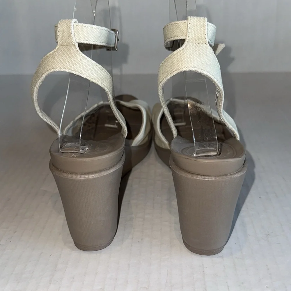 Crocs Leigh II Cream Canvas Strap Wedge Heels